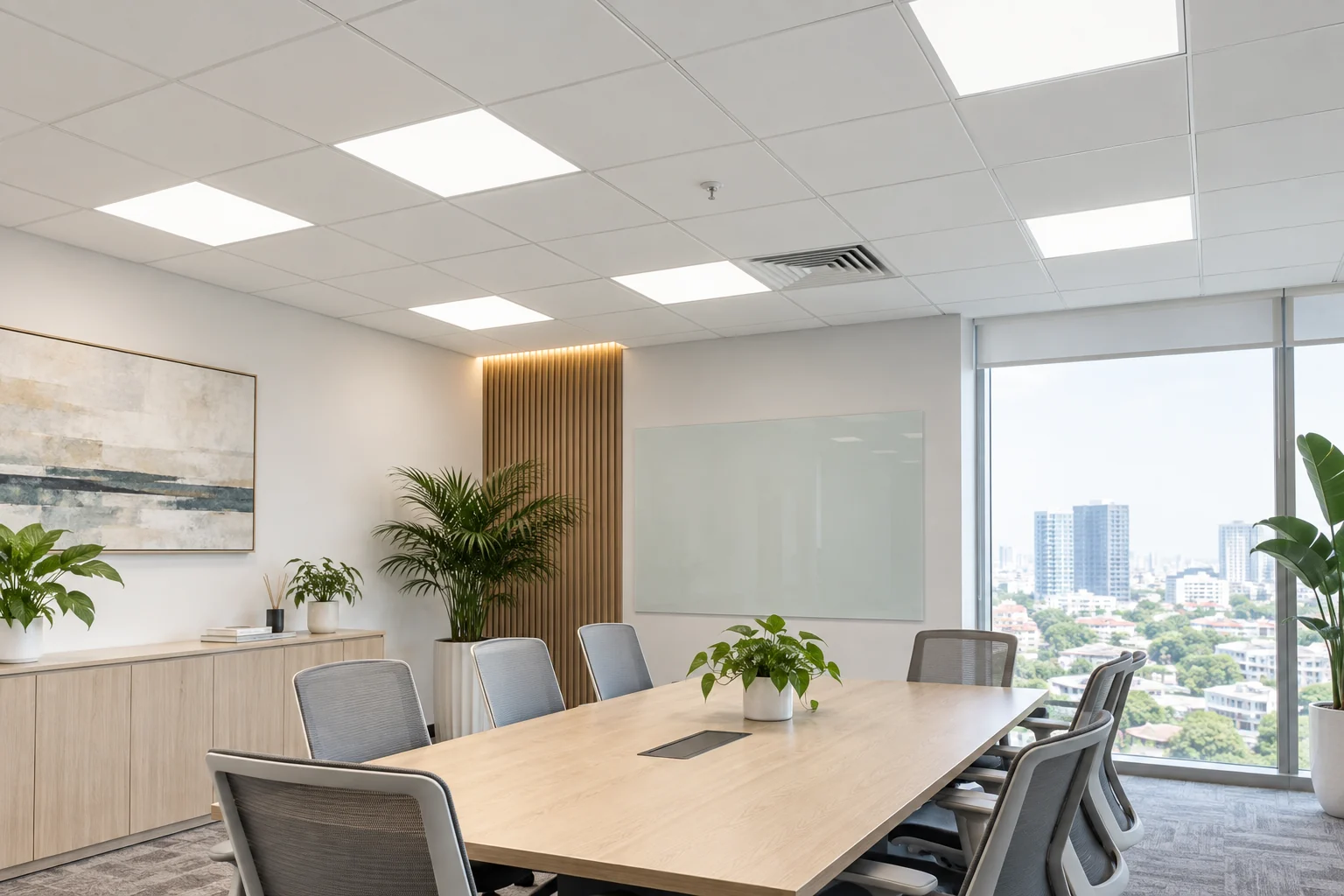 Minh họa đèn panel vuông trong văn phòng